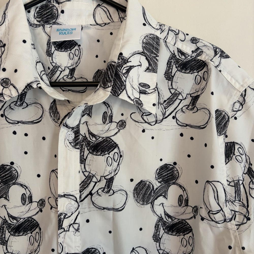 Sketch of Mickey Mouse Disney Inspired Men's Short Sleeve White Button Down XL